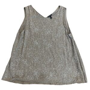 Eileen Fisher Tan Beaded Silk Top Large